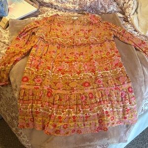 Billabong Floral Long Sleeve Dress - Pink and Orange